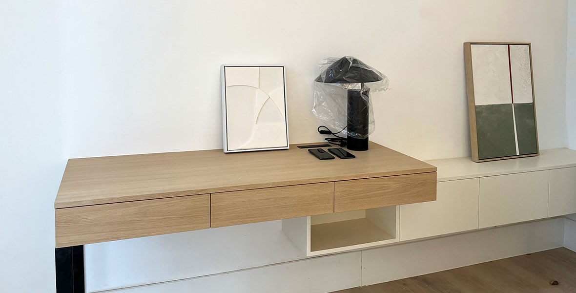 Escritorio Escritorio blanco y madera a medida para dormitorio juvenil